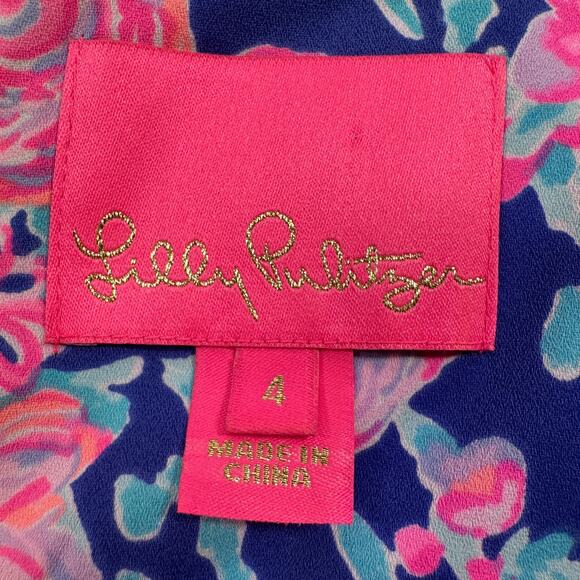 Lilly Pulitzer Rosie Stretch Dress Women’s 4 Corsica Blue Toucan Party Back Zip - Picture 7 of 11